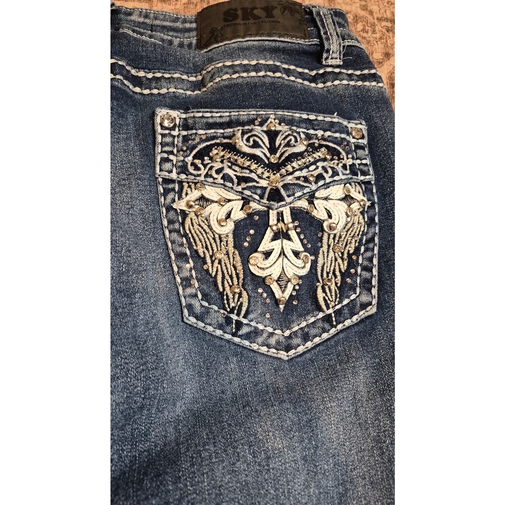 SKY Premium Collection Jeans 13/14 Y2K Rhinestone Embroidered Flare McBling - Picture 12 of 15